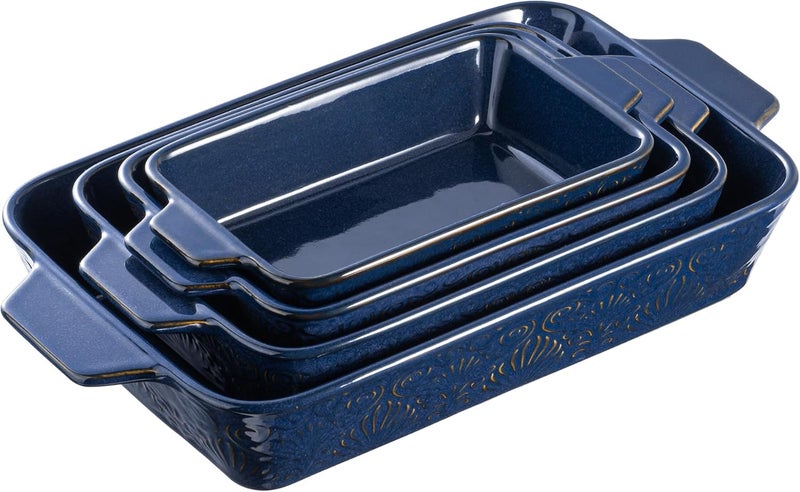 Dafuceramic Casserole Dishes for Oven, Baking Dishes, Ceramic Bakeware Sets of 4, Rectangular Baking Pan Set with Handles for Baking, Casserole, Kitchen, Wedding Gift (Blue) - Image 1